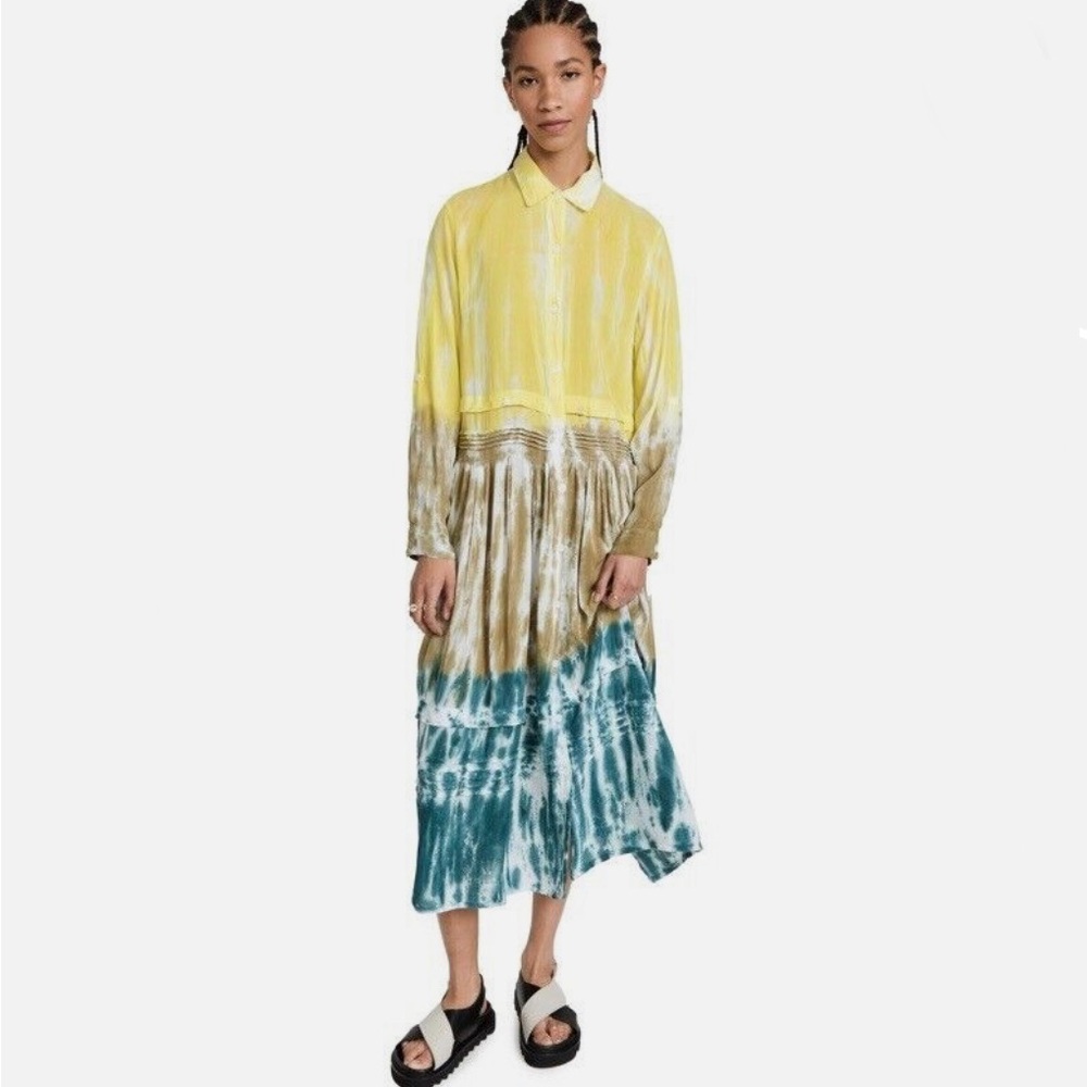 Young Fabulous & Broke YFB Small Joanie Tie Dye Midi Shirt Dress Boho Festival
